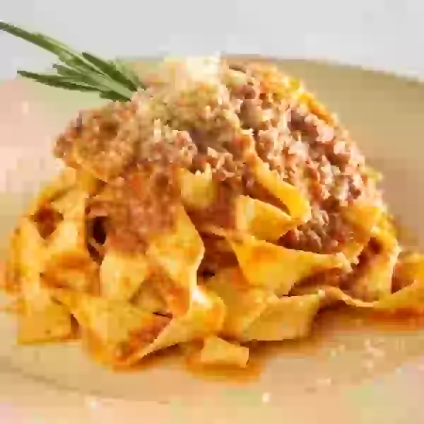 Tagliatelle al ragù, the original spaghetti bolognese, slow cooked five hours